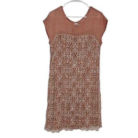 Sundance Shift Dress Dusty Pink Lace Embroidered Cap Sleeve Lined Mini Size S - Picture 1 of 6